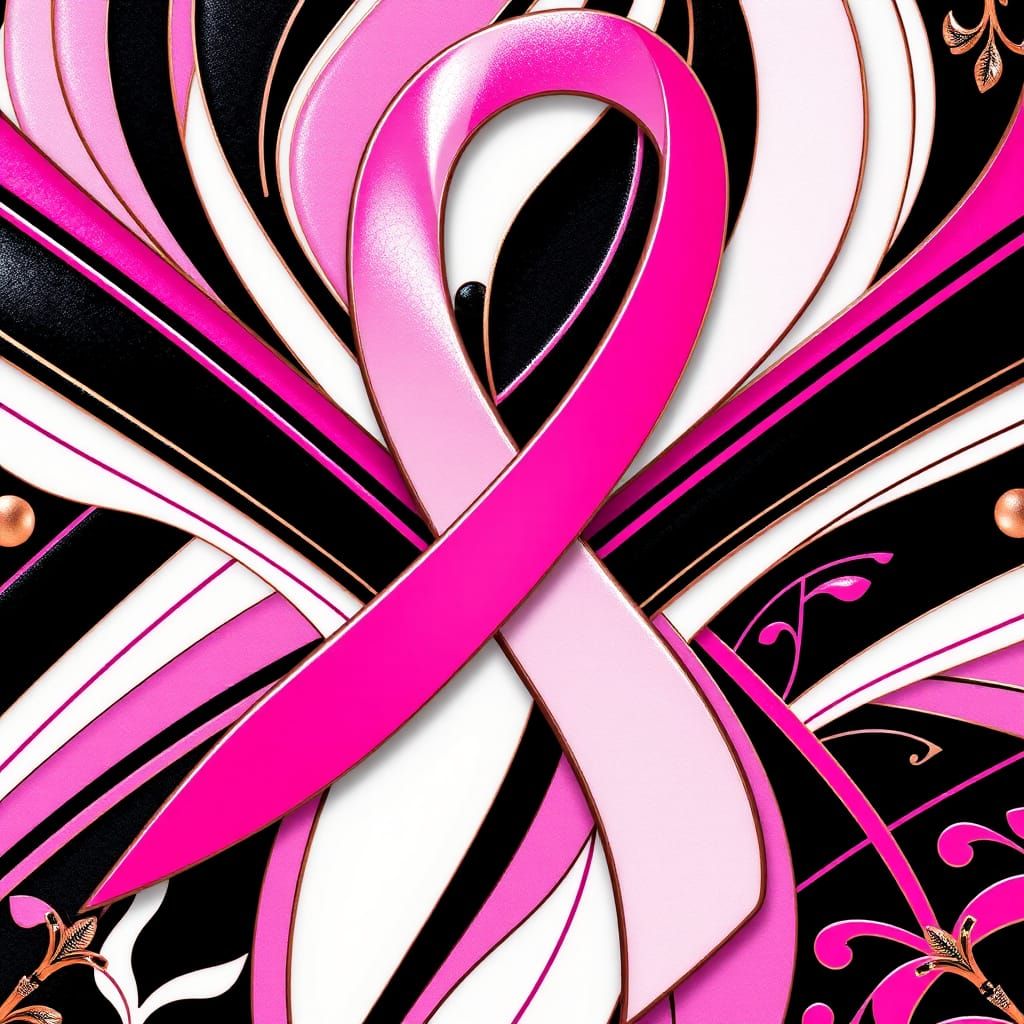 Geometric Art Deco Abstraction in Pink, White, and Black