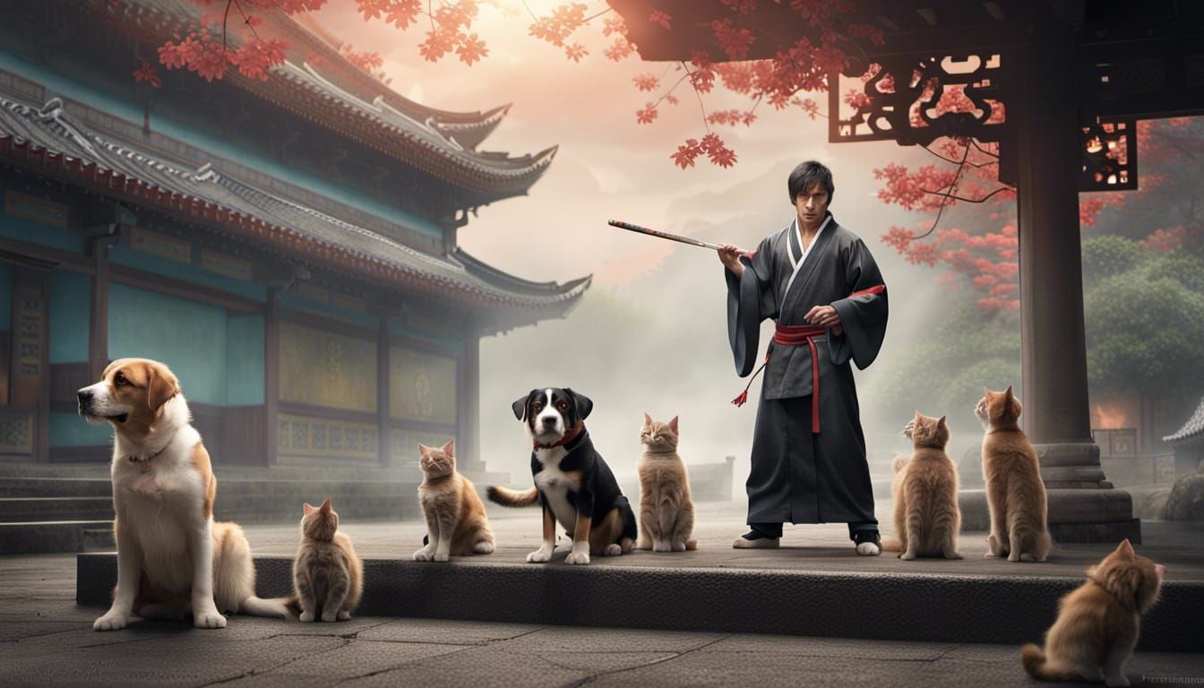 Swiss Mountain Dog Kung Fu Master in Chinese Courtyard