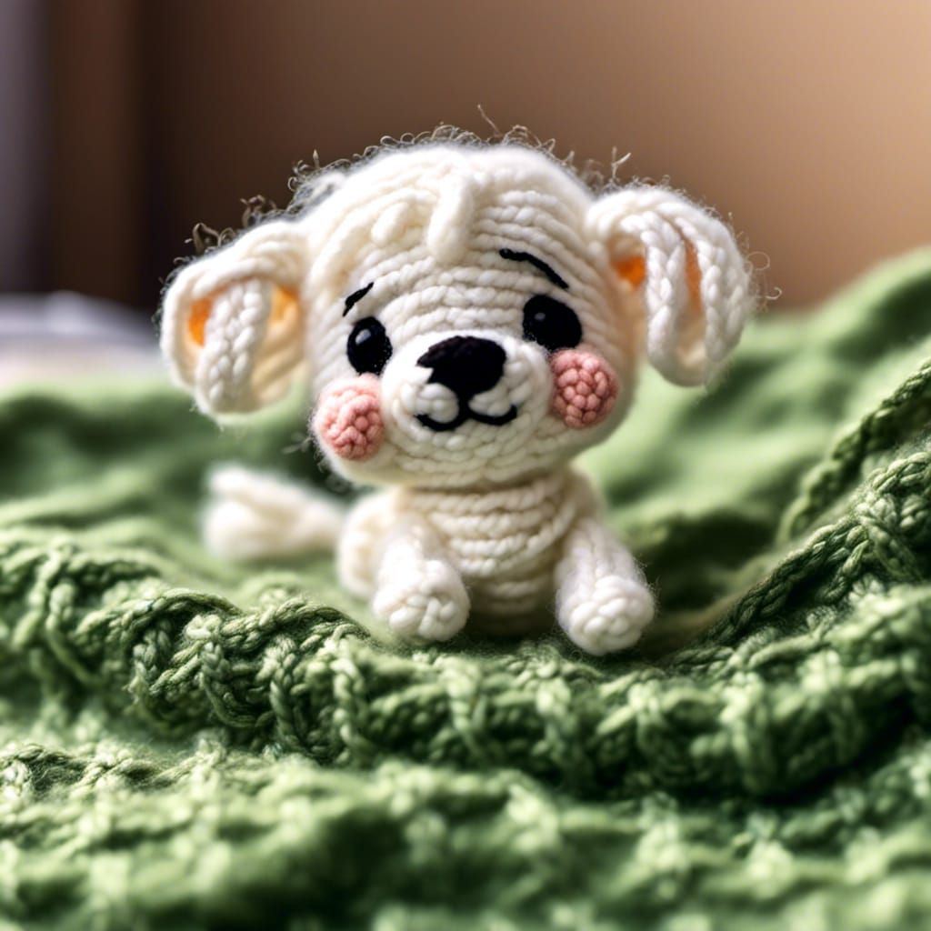 Adorable Chibi Yarn Car on Knitted Blanket