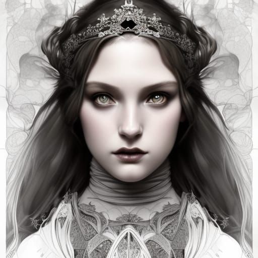 Gothic Princess Coloring Page Portrait in Lineart