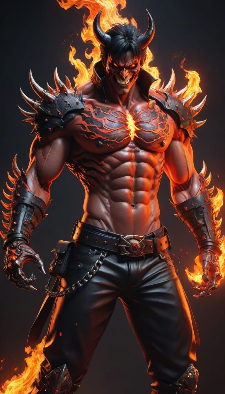 Menacing Devil Jin in Hyper-Realistic Digital Art