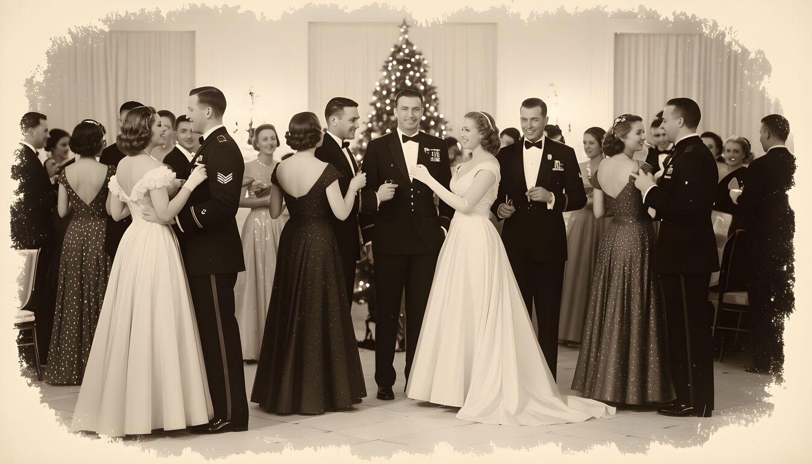 1942 Christmas Ball Sepia Photo in Rockwell Style