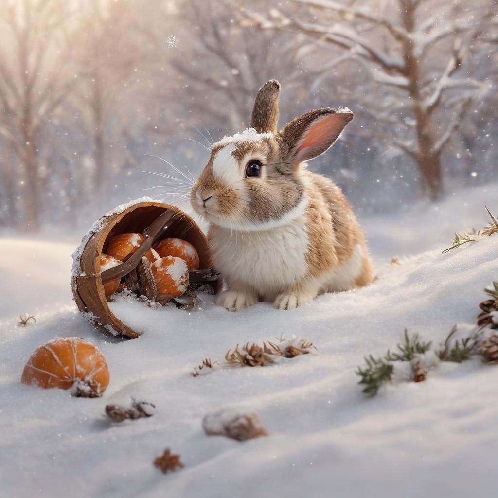 A Whimsical Bunny's Winter Wonderland in Vibrant Digital Art