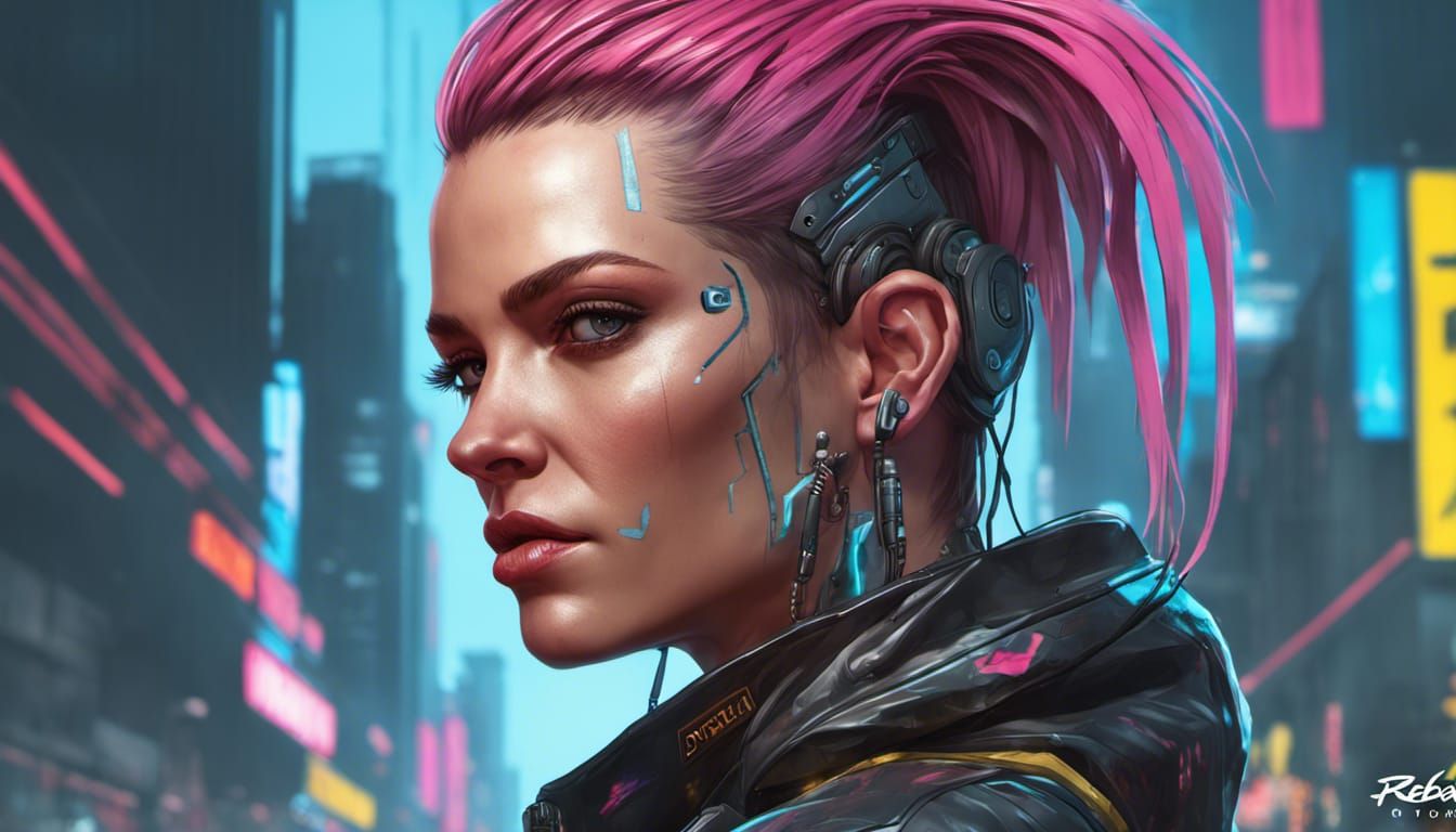 Rebecca Cyberpunk Edgerunners Portrait in Neon Cyberpunk Sty...