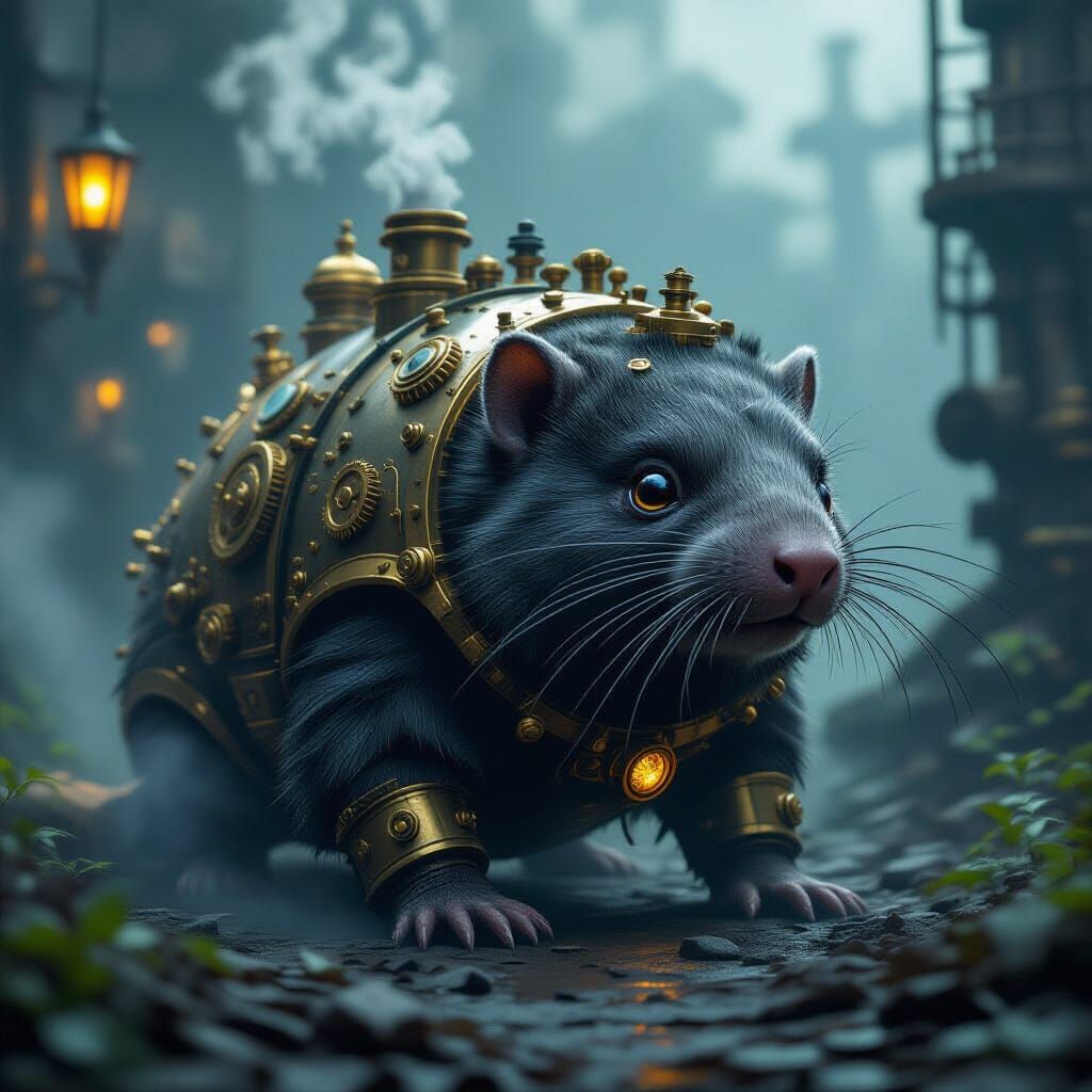 Steampunk Mole Concept Art in Moody Industrial Landscape