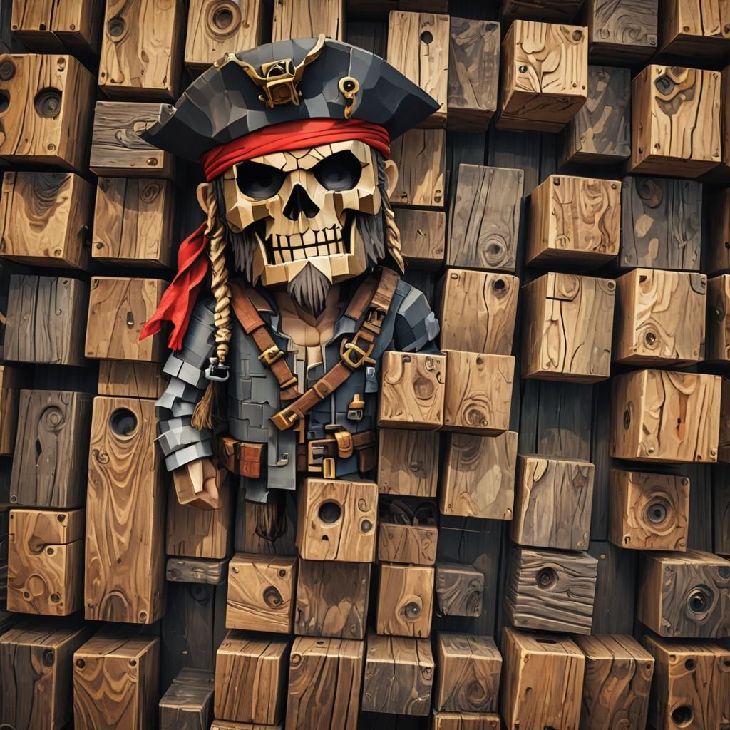 Low-Poly Pirate on Dock in Minecraft Pixar Style