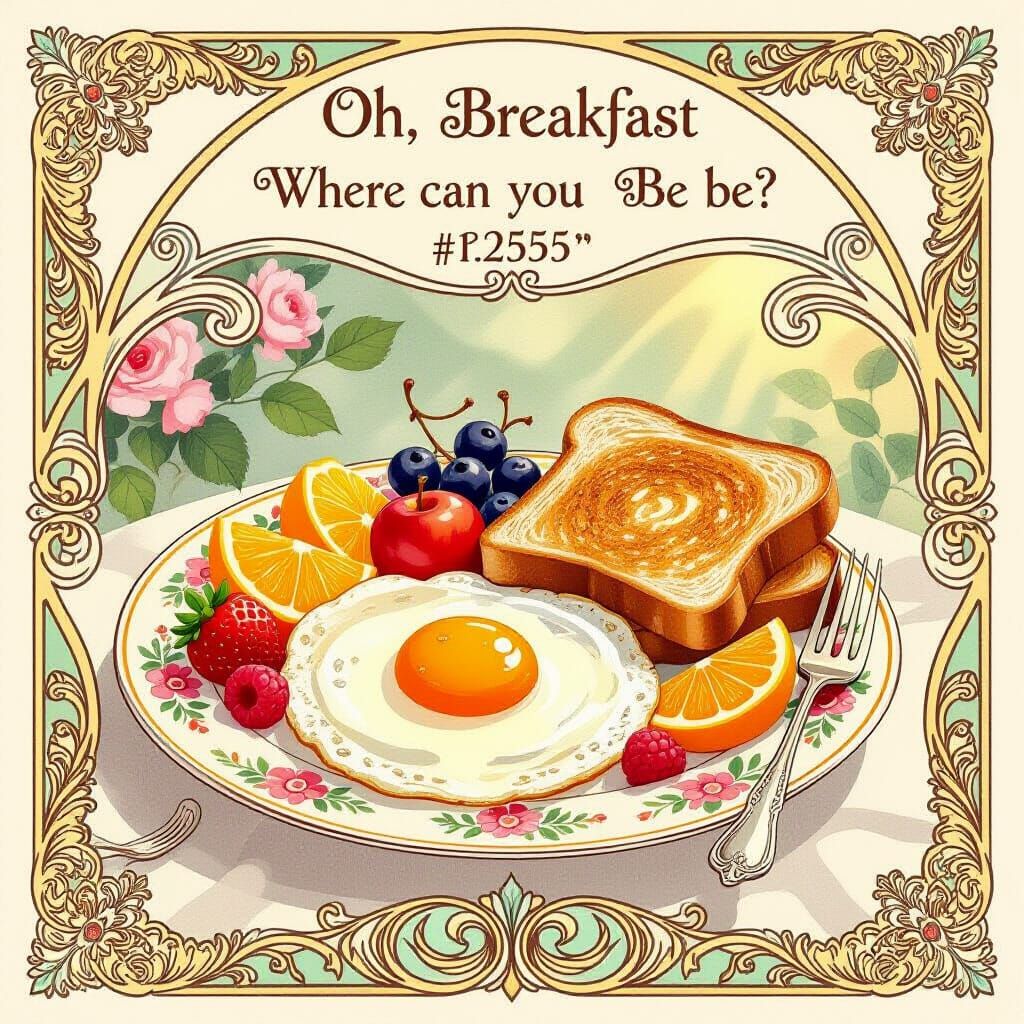Art Nouveau Breakfast Scene with Floral Borders
