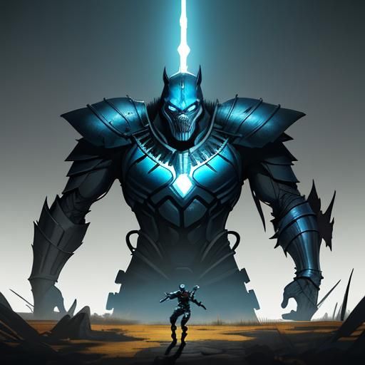 Knight on Panther vs Titan in Anime Style