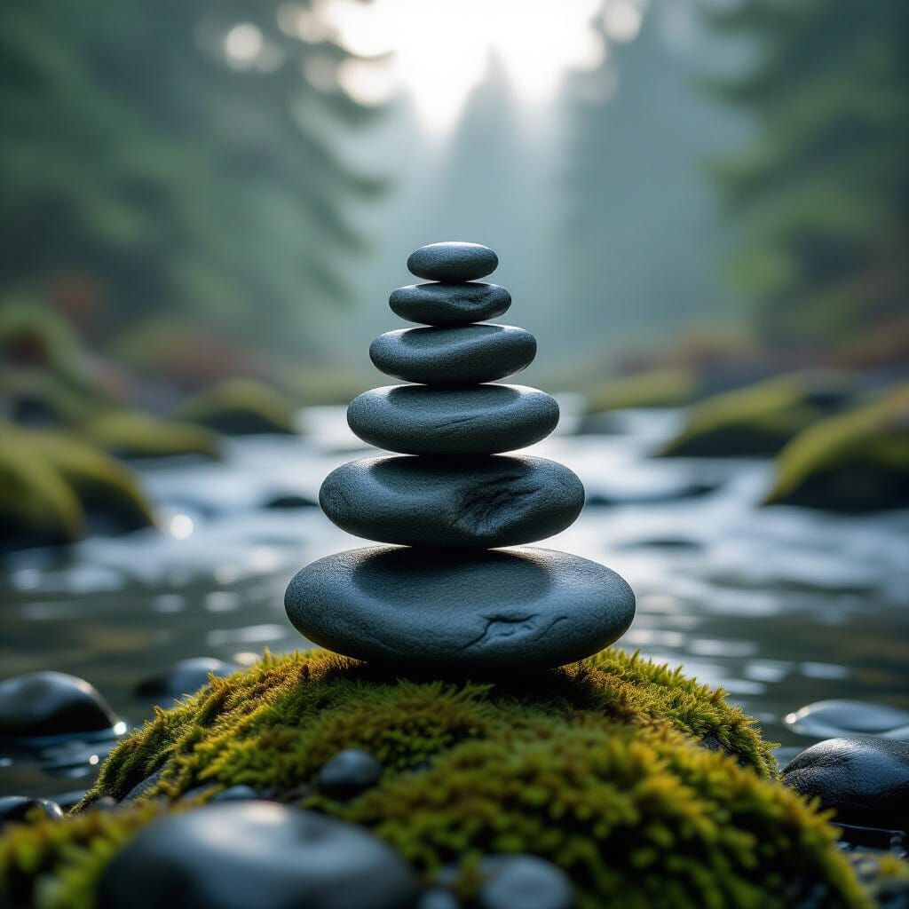 Zen Stone Cairn in Soft Morning Light