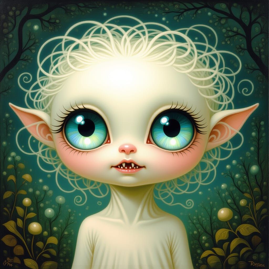 Mysterious Magical Creature with Glowing Eyes