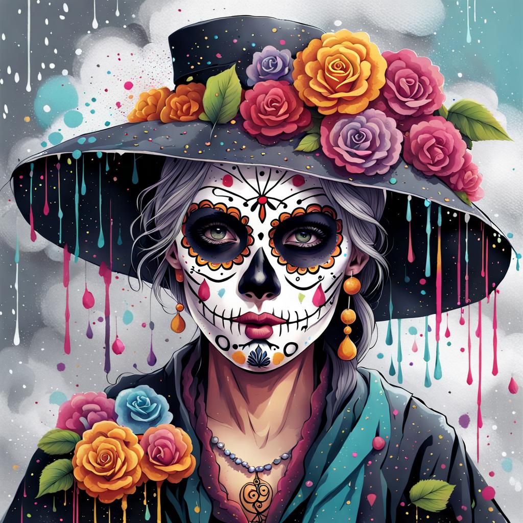 Paint-Ink Splattered Day of the Dead woman