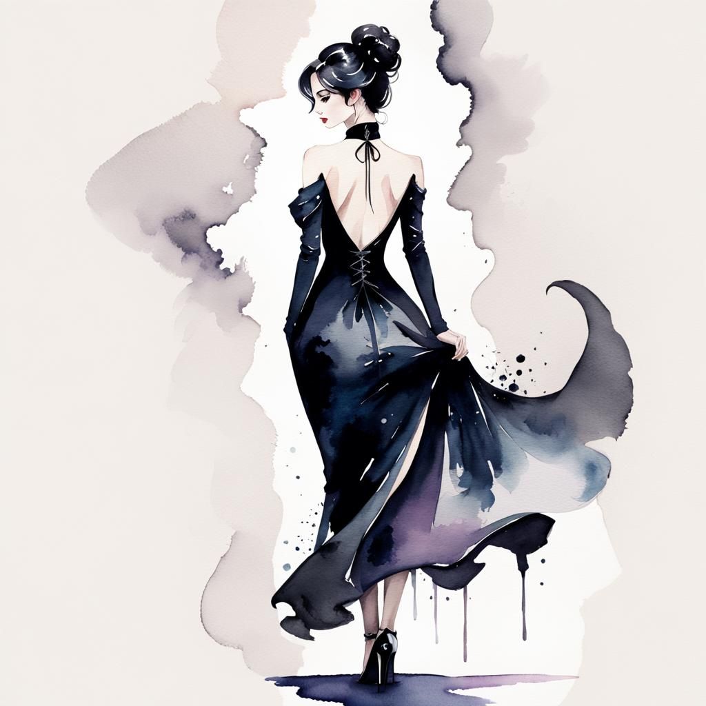 Eerie Gothic Woman with Hourglass Silhouette