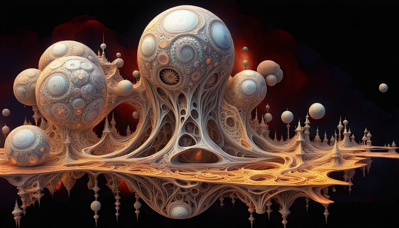 Hyper-Realistic Fractal Painting in Celestial Dreamscapes