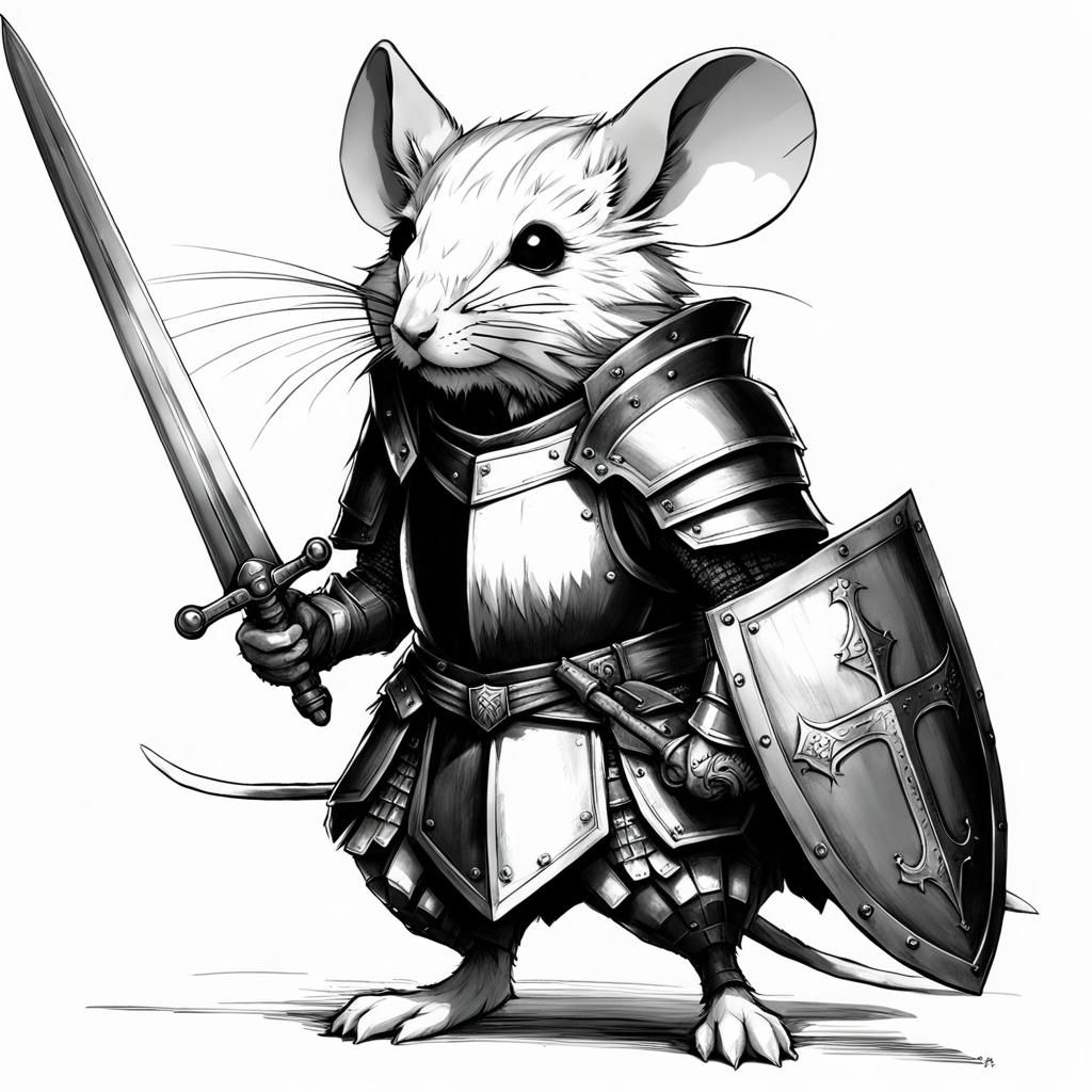 Mouse Knight in Anime Style Black and White