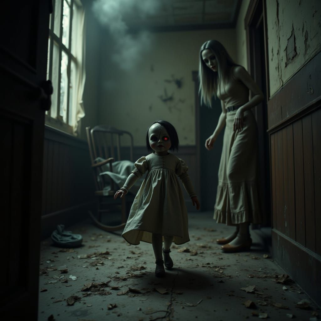 Haunted Doll and Old Woman in Asylum Horror