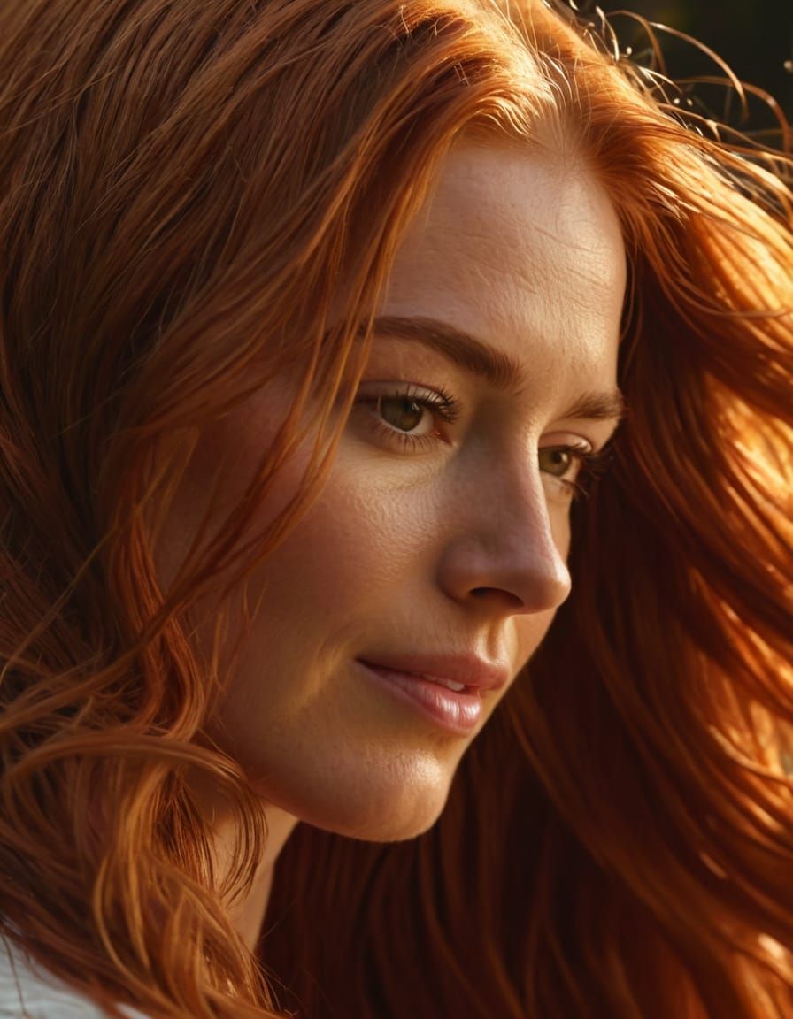 Hyper-Realistic Portrait of a Woman with Auburn Hair