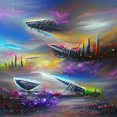 Futuristic Galactic Spaceships in Acrylic Art