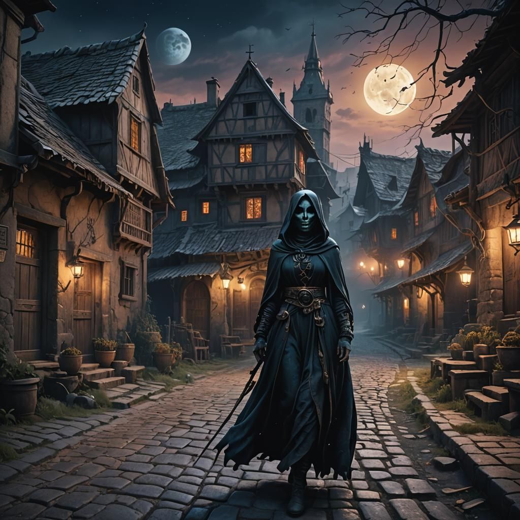 Spectral Woman in Old Village: Matte Painting