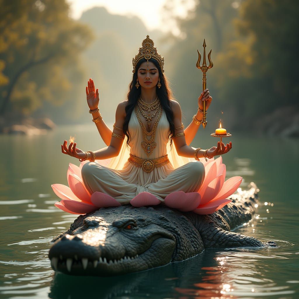 Goddess Narmada in Golden Splendor