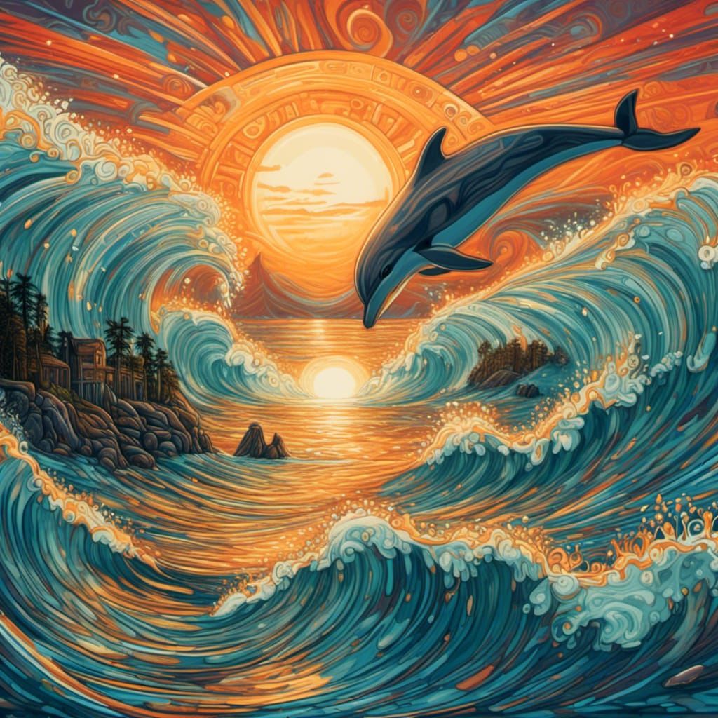 Dolphin Leaps at Sunset: Northwest Coast Style