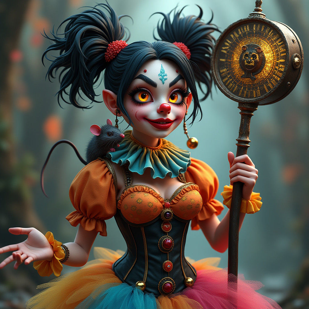 Cleric of Hiddukel with Clown Makeup in Anime Style