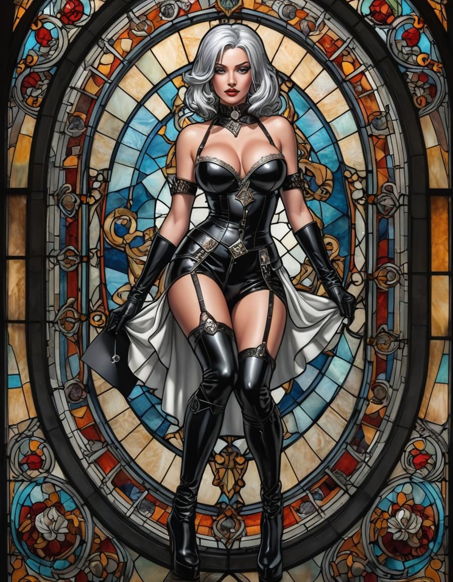 Ace of Spades Pinup Girl on Stained Glass