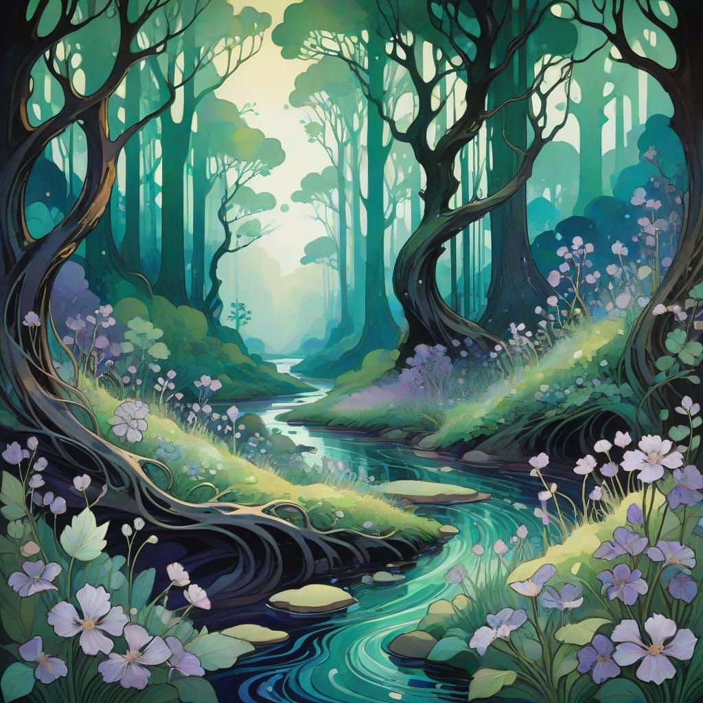 Enchanted Forest in Art Nouveau Style
