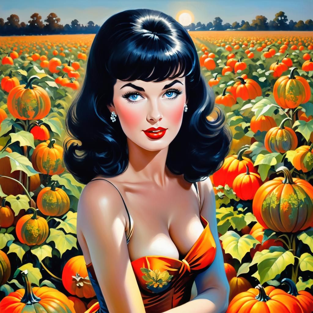 Bettie Page in Pumpkin Patch: Impressionistic Portrait