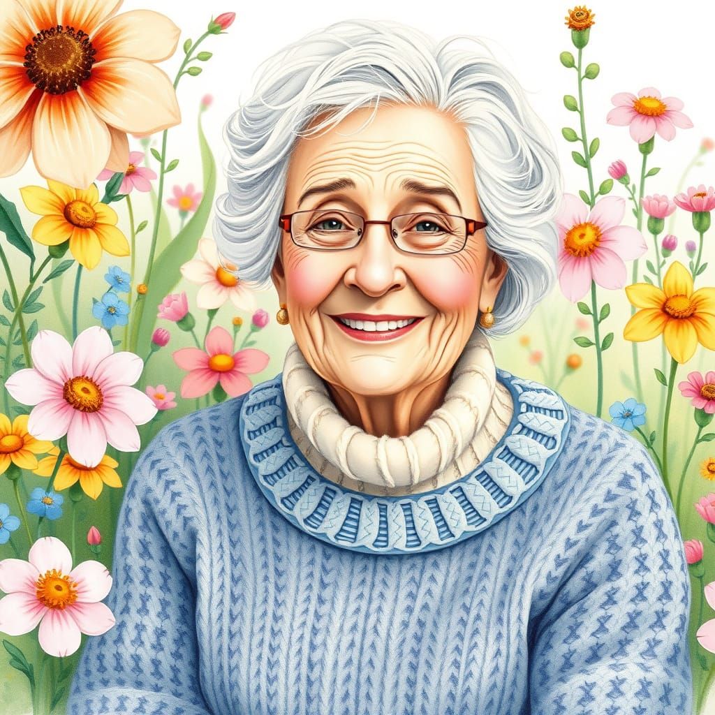 Charming Floral Portrait in Watercolor Style