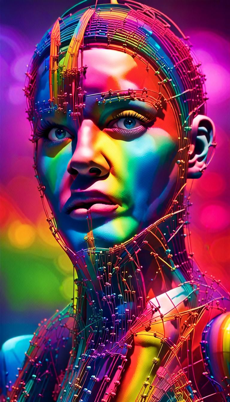 Psychedelic Neon 3D Self-Portrait in Digital Art