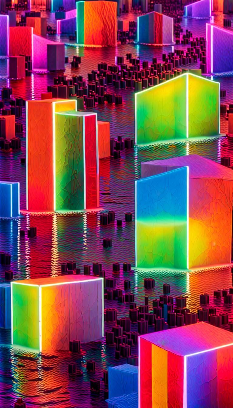 AI Self-Perception: Vivid Rainbow 3D Digital Art