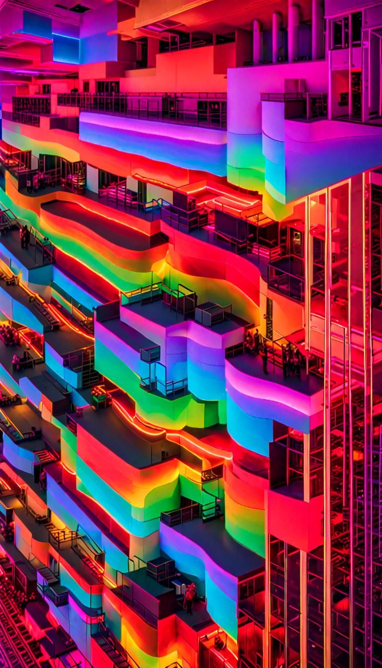 AI Self-Perception: Bright Neon 3D Psychedelic Art