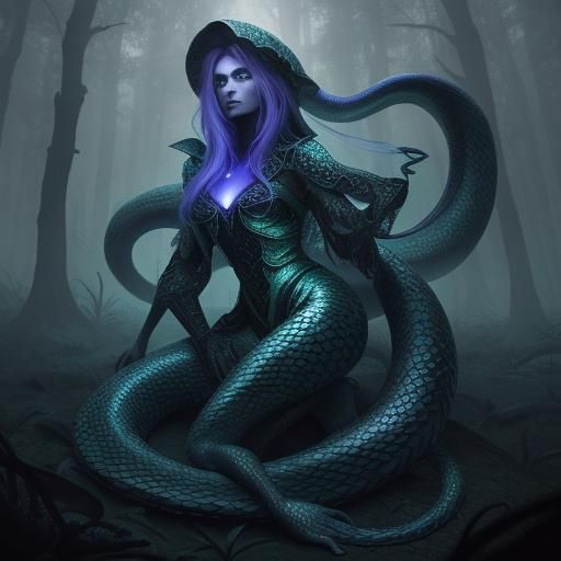 Ethereal Serpent Woman in Dreamlike Surrealism