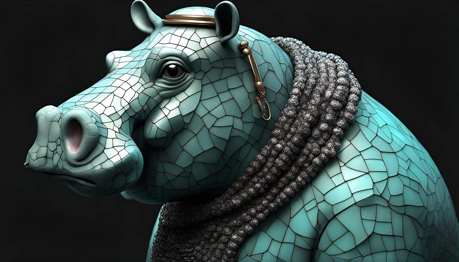 Amazonite Hippo Man Portrait in Hyperreal 3D