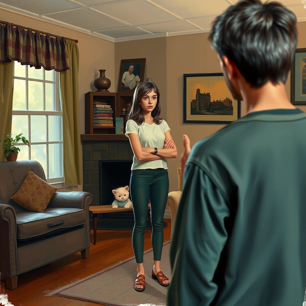 Family Drama in Cozy Living Room Painting