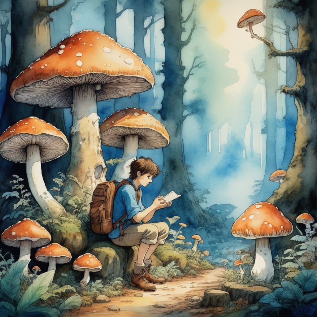 Whimsical Forest Encounter in Watercolor Style