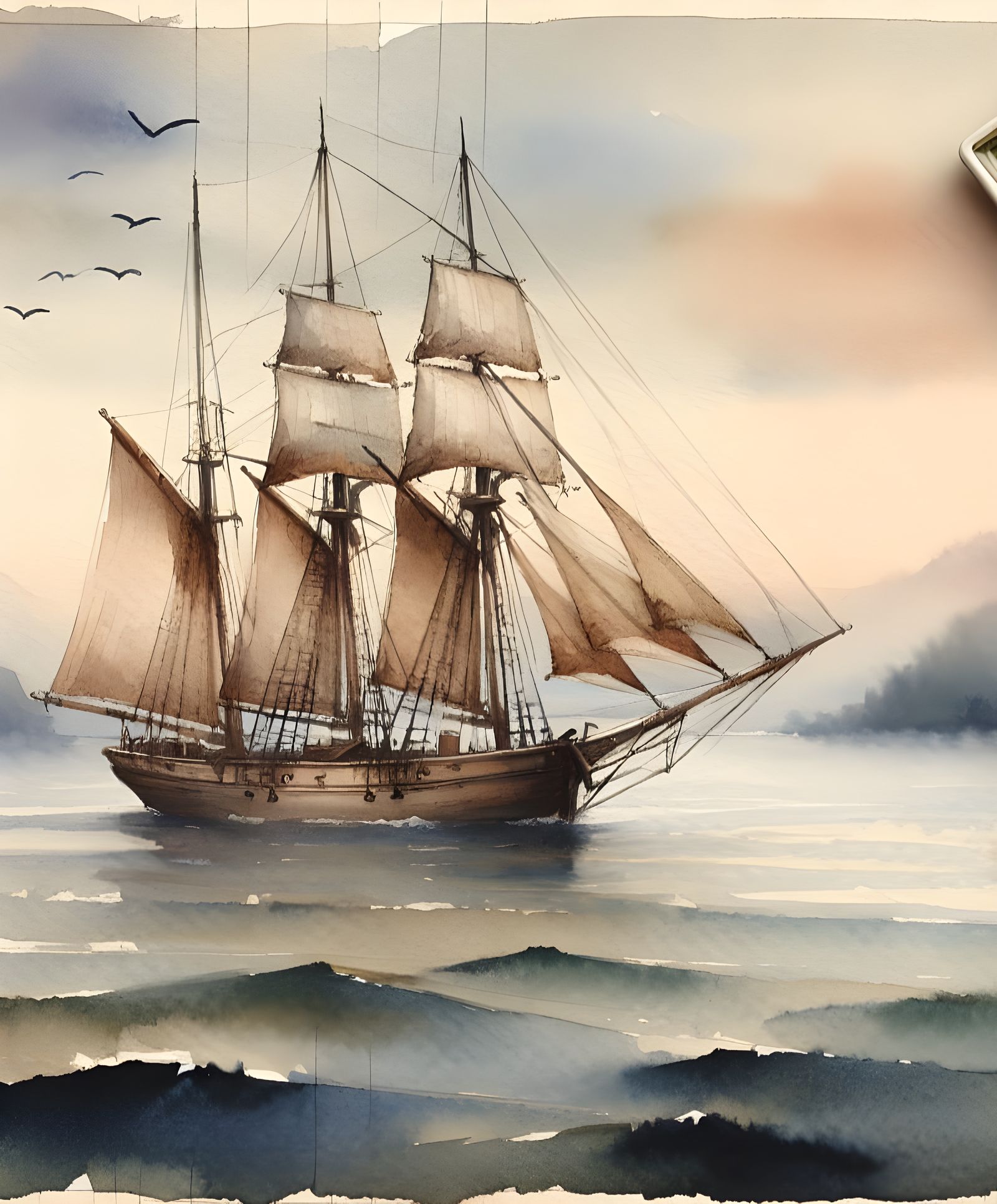 Peaceful 19th Century Schooner on Calm Waters