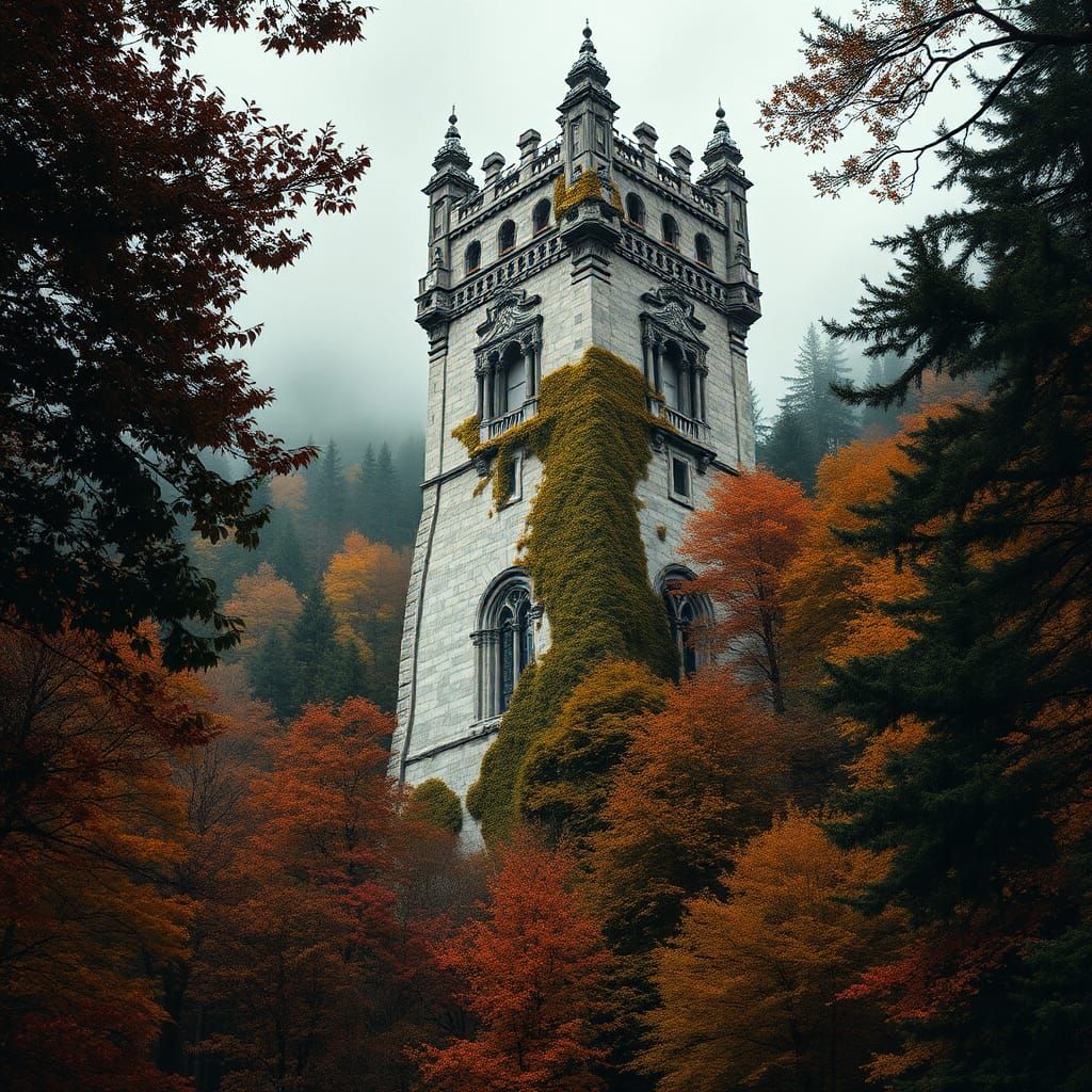 Autumn Castle Tower in Romantic Style
