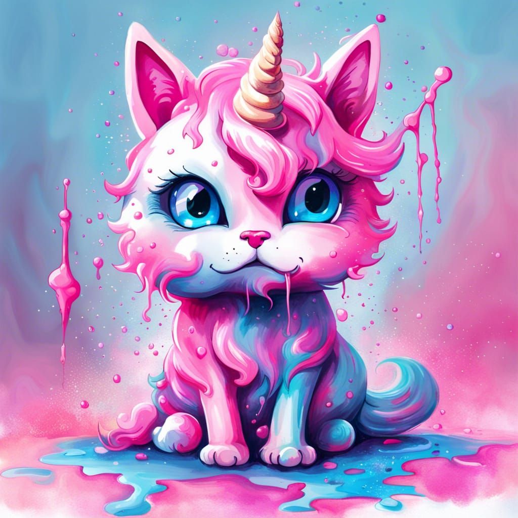 Unicorn Cat Graffiti Art in Watercolor Style