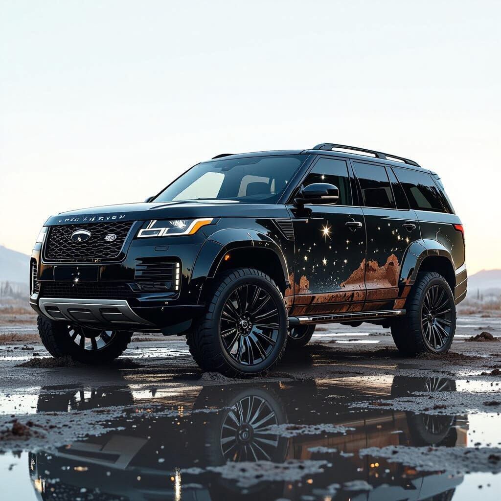 Luxury SUV Juxtaposed Against Dystopian Decay