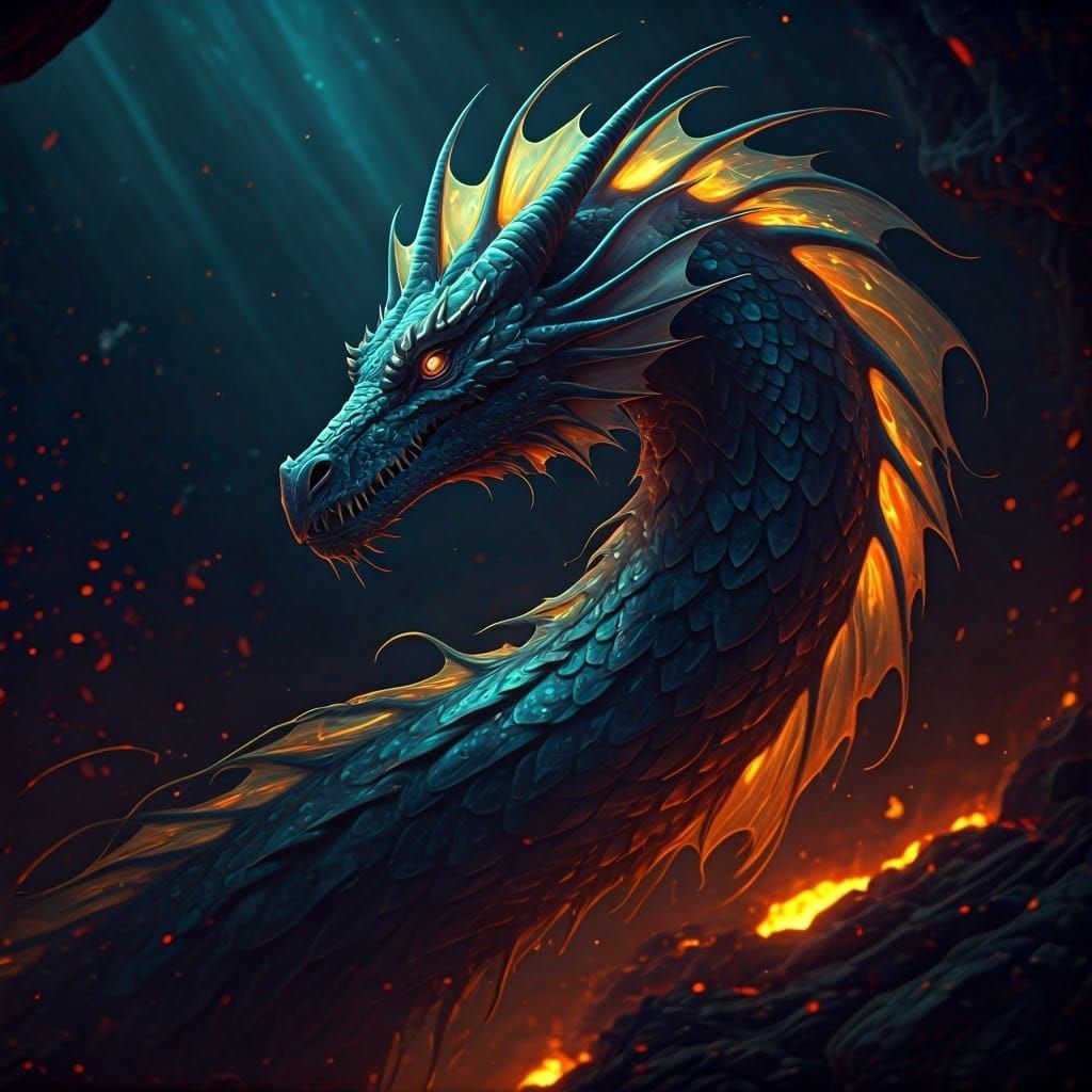 Iridescent Deep Sea Fire Dragon in 8k