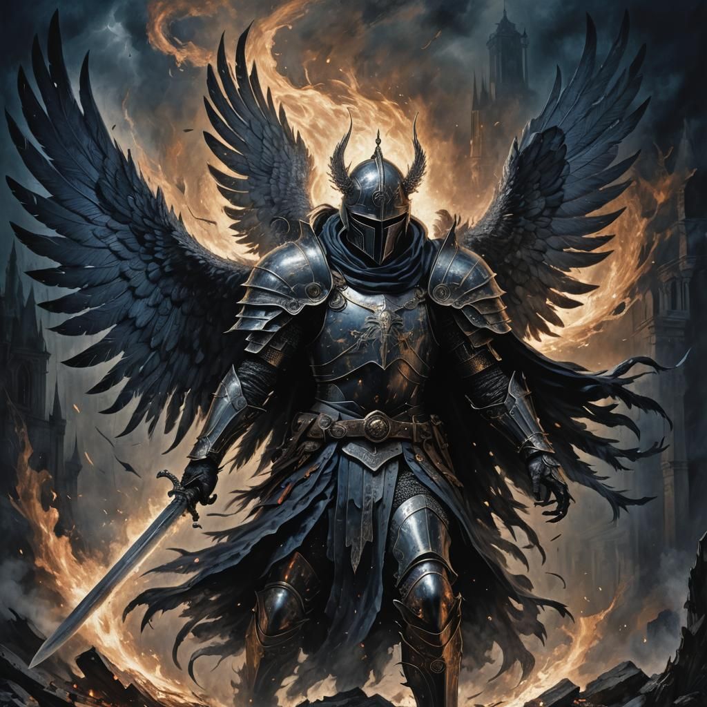 Dark Winged Figure Descends in Eerie Moonlight