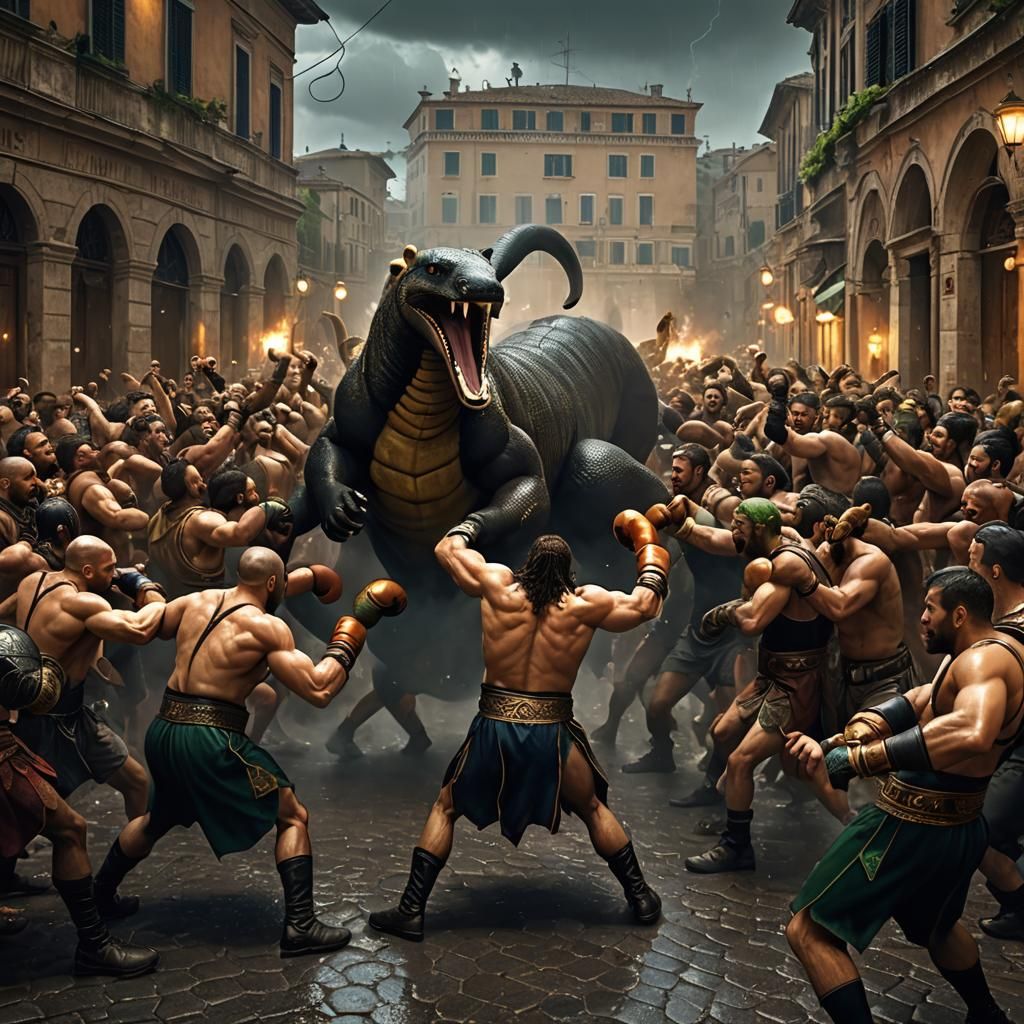 Anaconda and Anteater Boxing in Rome, Fantasy Art