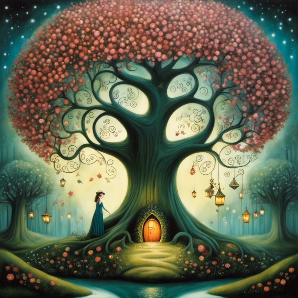 Enchanted Tree in Storybook Illustration Style