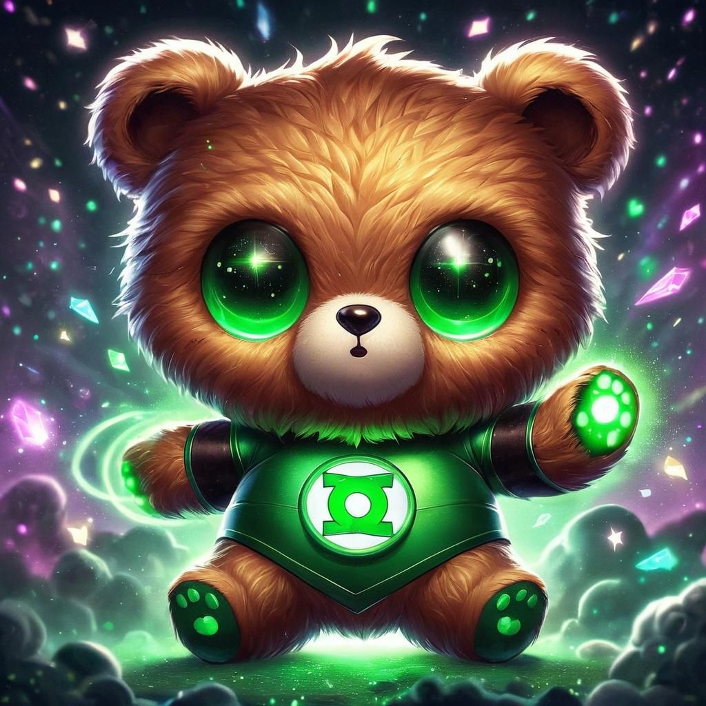 Chibi Green Lantern Bear with Emerald Eyes