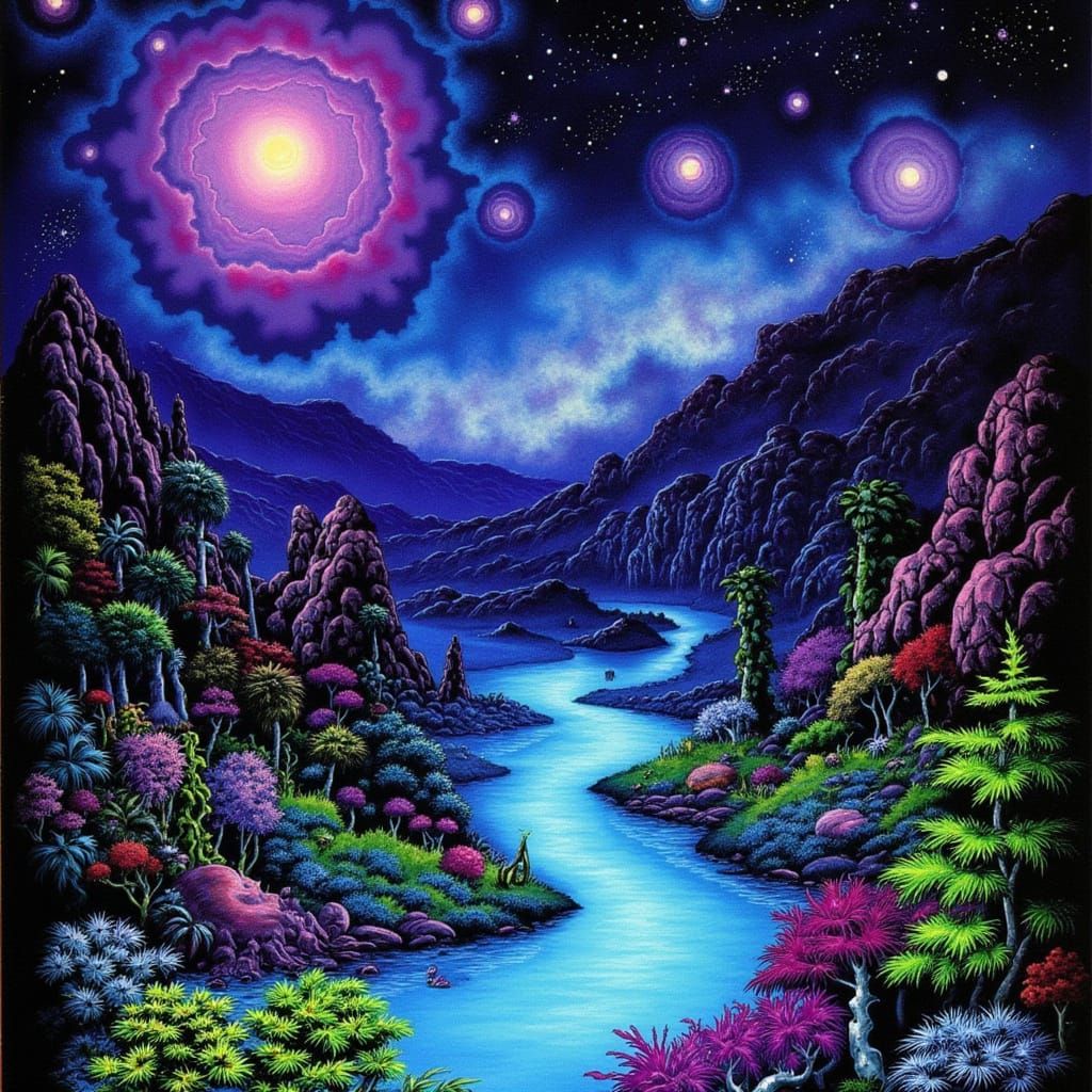 Surreal Bioluminescent Dreamscape Painting