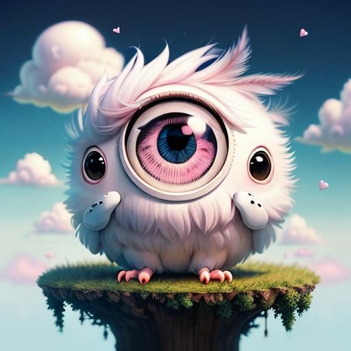 Adorable Furry Chibi Eyeball in Surreal 3D