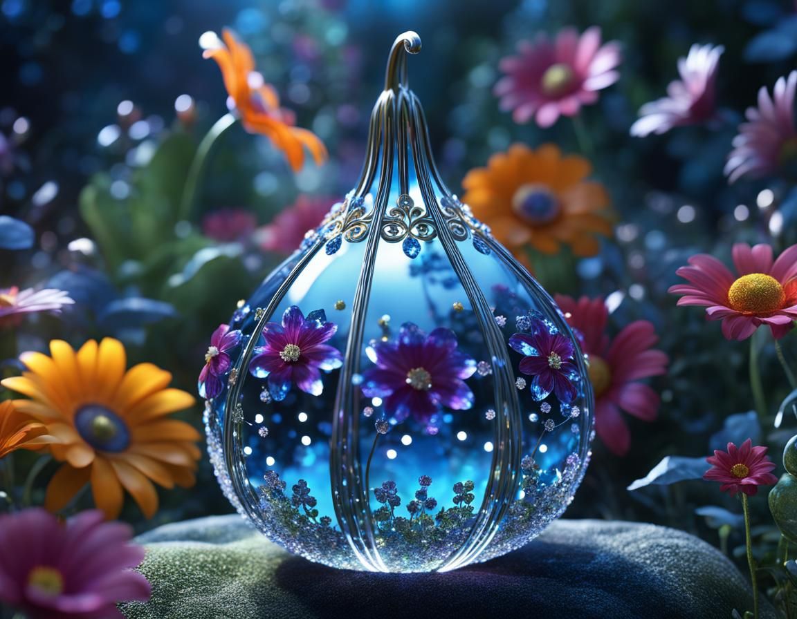 Crystal Garden Gourd with Bioluminescent Flowers