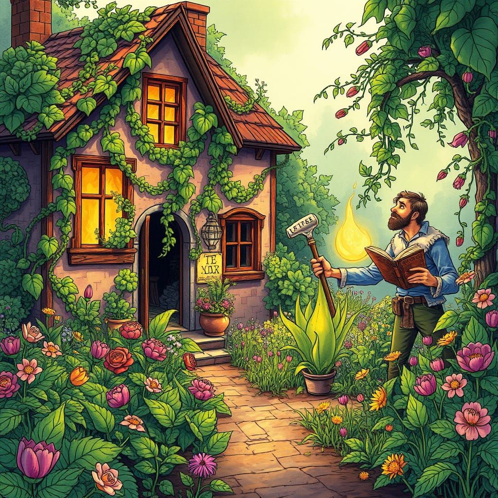 Whimsical Storybook Garden Overwhelmed by Wild Magic