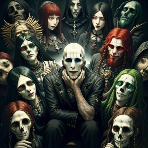 Distressed Man Surrounded by Taunting Heads: Gothic Art